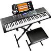 RockJam RJ660-SK Kit Tastiera Pianoforte 61 Tasti per Principianti, Tastiera Elettronica Portatile con Supporto, Panca, Cuffie, 600 Suoni e Lezioni