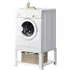 Stakmann Supporto per Lavatrice e Asciugatrice con Ripiano, Base per Elettrodomestici in Acciaio Capacità 150kg, Basamento con Piedini in Gomma Antiscivolo, Rialzo con Mensola Bianco 31 x 63 x 54 cm