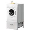 Stakmann Supporto per Lavatrice e Asciugatrice con Cassetto, Base per Elettrodomestici in Acciaio Capacità 150kg, Basamento con Piedini Gomma Antiscivolo, Rialzo con Cassettino Bianco 31 x 63 x 54 cm