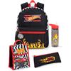Hot Wheels Set di zaini Boys | Pacchetto zaino nero da 4 pezzi per bambini con cartella per la scuola, astuccio, borsa per il pranzo e bottiglia d'acqua | Fire Finish Line Set Completo Coordinato