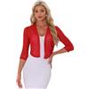 Allegra K Donna Coprispalle Elegante Bolero in Chiffon Trasparente Maniche A 3/4 Cardigan in Rete Giacca Corta Estivo Rosso XS