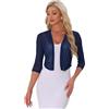 Allegra K Donna Coprispalle Elegante Bolero in Chiffon Trasparente Maniche A 3/4 Cardigan in Rete Giacca Corta Estivo Blu Scuro XS