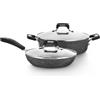 KASANOVA Batteria pentole 4 pezzi New Petra Dark, Set pentole e padelle induzione e forno fino a 180°C, Set antiaderente con padella, casseruola e coperchi vetro