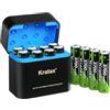 Kratax Batteria ricaricabile AA al litio, confezione da 12 con caricabatterie, batterie AA al litio ad alta capacità, 1,5 V, 3700 mWh, 2000 cicli di ricarica, batterie ricaricabili AA agli ioni di