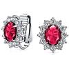 Bling Jewelry Moda Formale Holiday Party Bridal Ovale Simulazione Red Ruby Cubic Zirconia Halo Crown AAA CZ Stud Clip On Orecchini Per Donne Matrimonio Orecchio Non Forced Argento Placcato