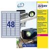 AVERY Etichette adesive L6009 - in poliestere - laser - permanenti - 45,7 x 21,2 mm - 48 et-fg - 20 fogli - argento - Avery (unità vendita 1 pz.)
