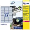 AVERY Etichette adesive L6011 - in poliestere - laser - permanenti - 63,5 x 29,6 mm - 27 et-fg - 8 fogli - argento - Avery (unità vendita 1 pz.)