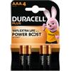 DURACELL Pila ministilo AAA - 1,5V - Plus Powerboost - MN2400 - Duracell - blister 4 pezzi (unità vendita 1 pz.)
