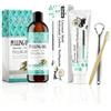 TaimeiMao Olio di Cocco per Tirare Collutorio Naturale All'Olio 100ml con Dentifricio Carbone 120g Raschietto Lingua e Spazzolino, Kit Igiene Orale all'Olio di Cocco Naturale per l'alito Fresco Gengive più Sani