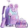HTgroce Zaino Scuola Bambino Trolley,Zaino Trolley Zainetto Ragazza Con Ruote Regolabile Pull Rod per Scuola Viaggio