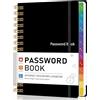RUKAR Libro delle password con linguette alfabetiche, quaderno a spirale con copertina rigida per anziani, 14,7 x 20,8 cm, blocco password di medie dimensioni, linguette individuali e colorate, nero