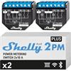 Shelly Plus 2PM, Relé WiFi & Bluetooth 2 canali, Ideale per Tende/Persiane/Tapparelle o due punti luce separati, No Hub Richiesto, integrazioni smart con Google e Alexa, Monitoraggio consumi, 2 pezzi