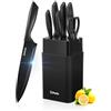 D.Perlla Set Coltelli da Cucina 7 Pezzi con Ceppo Universale e Affilatore Integrato, Coltelli da Cucina in Acciaio Inox, Lama del Coltello Antiaderente e Affilata, Nero