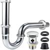 Cieex Sifone universale per lavabo, sifone regolabile in acciaio inox di alta qualità, tubo di scarico 1 1/4 con tappo per lavandino, sifone e manicotto in gomma, cromato