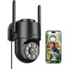 Reobiux 1080P Telecamera Wi-Fi Esterno/Interno,Videocamera Sorveglianza Esterno,2.4G WiFI,PTZ,Cablata,Visione Notturna Colori,Audio Bidirezionale,Rilevamento Persone,Allarme,Usb,3m Cavo,IP66,Nero