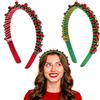 DaMaiTeMa 2 Pezzi Cerchietto Natalizio Adulto, Cerchietti Capelli Natale con Campanellini per Donna, Accessori Natalizi Fasce per Capelli, Rosso e Verde Copricapo Cappelli Costume Decorazioni Regalo