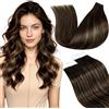LaaVoo Extension Biadesive Capelli Veri 20pz Castano Scuro Balayage Marrone Chiaro Biadesivo Extension Umani Lisci Remy Extension Capelli Veri Invisibili Adesive 30cm 30g #2/8/2