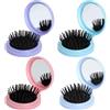 XRVRILE 4 Mini Spazzole per Capelli con Specchio, Mini Brosse Cheveux avec Miroir, Brosse Cheveux de Voyage Pliable et Compacte pour Sac à Main, Femme et Fill