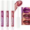 HISUNBEN Lucidalabbra glitterato 3 colori, set di rossetti liquidi per labbra, lucentezza sciroppata, durevole, idratante, alta lucentezza, set per labbra