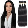 Weeybay Straight Human Hair Bundles Capelli Veri Tessitura Natural Black #1B Color Capelli Naturali Umani Donna Human Hair 3 Extensions Double Weft Weave 50g/Piece 30 30 30 Inch