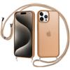 Knrlqim Cover con Cordino per iPhone 15 Pro Max, Custodia con Laccio per Collo, Protezione Antiurto Opaca Traslucida, Cover TPU Silicone con Cordino Regolabile, Case Soft-Touch & Anti-Impronta,Marrone