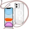 ZYIMOU Cover per iPhone 11 Custodia con Cordino Compatibile con MagSafe, Custodia Trasparente Magnetica con Laccio Catena Potettiva Antiurto Case, Catena Oro Rosa