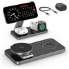 KEEPRO Qi2 25W Caricatore Wireless, Stazione di Ricarica Pieghevole 3 in 1 per iPhone 17e/17/16/15/14/13/12/Air, Apple Watch e Pods Pro con Adattatore Rapido-Nero