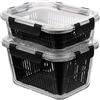 KUUKA Contenitori ermetici per alimenti in vetro con cestello e coperchio in silicone - set 2x 1050 ml + 1800 ml, per frigo, microonde, forno e congelatore, ideale per meal prep