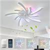 GWYAJTU RGB Ventilatore Da Soffitto Con Luce E Telecomando, Moderno Plafoniera Con Ventilatore Silenzioso LED Dimmerabile, DC 6 Velocità Lampadario Con Ventilatore Reversibile Per Camera Da Letto-Bianco