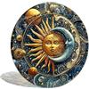 Yiruhe Targa in metallo vintage con sole e luna celesti in design cosmico, poster rotondo in alluminio con immagini eleganti retrò vintage decorazione da parete per bar, caffetteria, spiaggia, ufficio, casa