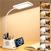 ALACOO Lampada da Scrivania LED 15W con Ricarica Wireless 15W, Dimmerabile, 3 Toni,4 Luminosità,Collo d'oca a 360°,Memoria,Luce per Lettura Libri a Letto, Luce da Lettura per Studio/Uffici/Dormitori (Bianco)