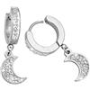 Beloved Orecchini Modern Time con Charm Pendente in acciaio e cristalli bianchi - adatto a lobi forati - Colore Silver o Rose Gold (Silver, Mezzaluna)