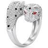 Bling Jewelry Occhio Rosso Zirconia Cubica Bianco Nero CZ Moda Gatto Pantera Leopardo Dichiarazione Anello Bypass Per Donne Argento Placcato Ottone