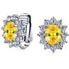 Bling Jewelry Moda Festa Formale Nuziale Ovale Giallo Cubic Zirconia Corona Aureola AAA CZ Stud Clip Su Orecchini Per Le Donne Matrimonio Orecchio Non Forato Argento Placcato
