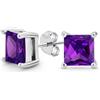 Bling Jewelry Orecchini Con Perno In Argento 925 Con Zirconia Cubica Quadrata 2Ct, Taglio Principessa Brillante Aaa, Simulazione Di Ametista