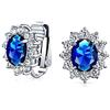 Bling Jewelry Moda Formale Holiday Party Bridal Ovale Simulazione Zaffiro Royal Blue Cubic Zirconia Halo Crown AAA CZ Stud Clip On Orecchini Per Donne Matrimonio Orecchio Non Forato Argento Placcato