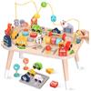 Weilim Tavolo Multiattività Montessori Legno, Labirinto Perline & Trenino | Gioco Montessori che sviluppa coordinazione occhio-mano, motricità fine, riconoscimento colori/forme e logica causa-effetto.