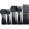 OBR KING set posate nere 30 pezzi, servizio da 6 persone, con coltello, forchetta, cucchiaio, cucchiaini da caffè, e forchette in acciaio inox, lavabili in lavastoviglie