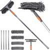 Vexaflow Lavavetri Professionale, Set di Pulizia per Finestre 2 in 1 con Asta Estraibile, per Finestre Interne ed Esterne, Specchi Auto, Vetro Finestra Alta, Set di Pulizia per Finestre
