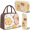 GVMJHYK Capybara Borsa Per Il Pranzo E Bambini Con Bottiglia d'acqua di paglia Capybara e Porta Pranzo,Set Da Pranzo Per La Scuola,Borsa Termica Lunch Bag Al Sacco Cartoni Animati Per Viaggi (Capybara-A)
