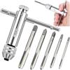 Tkxjry 6 Pezzi Tap Wrench Set, Set Di Chiave Cricchetto Impugnatura T, Maschi Metriche M3 M4 M5 M6 M8, Set di Maschi a Mano, Giramaschi Cricchetto Reversibile, Giramaschi, Per Filettare Con Punte