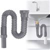 Peelanmall Tubo di scarico flessibile G1 ½ con filo di acciaio rinforzato, estensibile, 350-760 mm, sifone/sifone per cucina e bagno, lavandino (grigio)