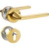 SORWDUERM 2 coppie di maniglie per porte in oro Pvd, acciaio inossidabile opaco, set di maniglie per porte d'ingresso e interne, forma a L, rosetta rotonda, cilindro profilato PZ