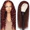 Evaxilc 34 Inch Deep Wave Glueless Wig capelli umani Real Human Hair Parrucca vera 5x5 Lace Front Human Hair Wig Reddish Brown 150% Density Pre Plucked Natural Hairline Parrucca donna vera