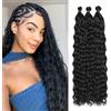 DXdixiu Extension per capelli lunghe e ricci intrecciate Ocean Wave, capelli sintetici morbidi, trecce profondamente ondulate per donne (1B#, 60 cm-3T)