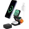 KU XIU X55 Turbo Qi2.2 25W Caricatore Wireless per Magsafe, Pieghevole Stazione di Ricarica 3 in 1, Magnetico Wireless Charger Base per iPhone 17-12 & Watch & AirPods, Adattatore incluso, Nero