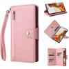 Jeelar ESONG Cover per Xiaomi Redmi note 13 Pro 5G,Custodia Portafoglio a Libro in Pelle PU,Antiurto Protezione Flip Wallet Case con Staffa,Slot per Schede,Magneticachiusa,Cerniera,Cordino-rosa