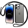Knrlqim Cover con Cordino per iPhone 14 Pro Max, Custodia con Laccio per Collo, Protezione Antiurto Opaca Traslucida, Cover TPU Silicone con Cordino Regolabile, Case Soft-Touch & Anti-Impronta, Nero
