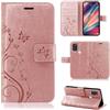 betterfon Custodia compatibile con Wiko View 5 / View 5 Plus | Custodia a portafoglio in pelle PU di alta qualità per View 5 / View 5 Plus | Custodia a portafoglio con fiori | oro rosa