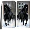 PHINIENLAND Cover per Motorola Moto G56 custodia portafoglio Cavallo nero | 3 scomparti carte, 1 tasca banconote, Chiusura magnetica, Supporto, Pelle PU flip cover per Moto G56